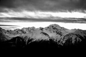 Black and white photography of mountains