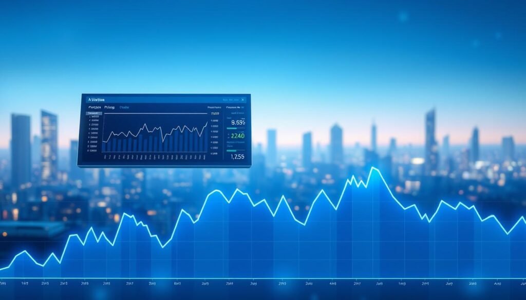 A dynamic data visualization dashboard hovers over a stylized graph, showcasing fluctuating pricing data. The dashboard features sleek, minimalist interfaces with interactive charts and graphs, bathed in a cool, blue-toned lighting. In the background, a city skyline fades into the distance, hinting at the broader business context. The overall atmosphere conveys a sense of analytical precision, technological sophistication, and strategic decision-making. The composition is balanced, with a clean, uncluttered layout that allows the data to take center stage. A dynamic data visualization dashboard hovers over a stylized graph, showcasing fluctuating pricing data. The dashboard features sleek, minimalist interfaces with interactive charts and graphs, bathed in a cool, blue-toned lighting. In the background, a city skyline fades into the distance, hinting at the broader business context. The overall atmosphere conveys a sense of analytical precision, technological sophistication, and strategic decision-making. The composition is balanced, with a clean, uncluttered layout that allows the data to take center stage.