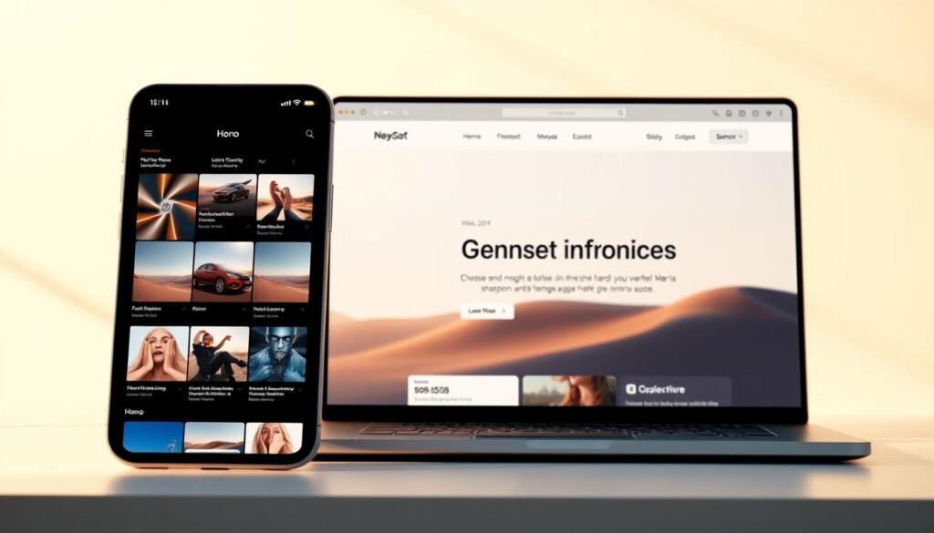 A modern, minimalist website design with a sleek, mobile-friendly layout. In the foreground, a clean and responsive grid-based interface featuring large, high-quality images and intuitive navigation. The middle ground showcases a hero section with a bold, typography-driven layout and subtle animations, emphasizing the website's speed and performance. In the background, a soft, gradient-based color scheme creates a calming, yet visually striking atmosphere. Warm, natural lighting illuminates the scene, casting subtle shadows and highlights to accentuate the design's depth and dimensionality. The overall aesthetic is elegant, efficient, and optimized for seamless user experiences across devices.