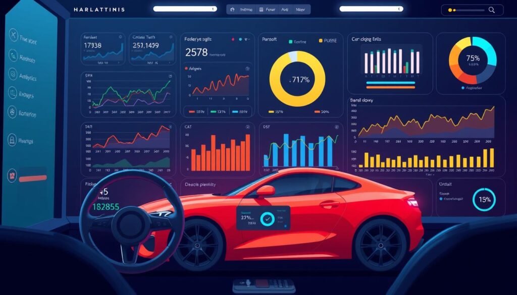 An image of a dashboard displaying real-time data analytics for car rental revenue management